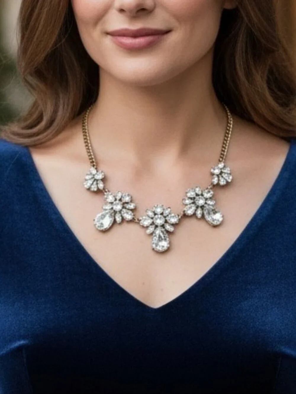 J. Crew Clear Crystal Floral Statement Necklace